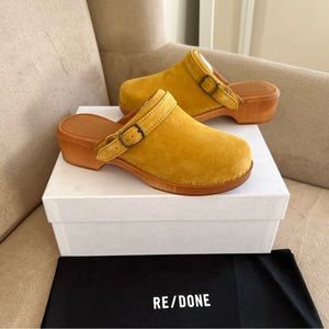 Re/Done Mustard Suede Clogs